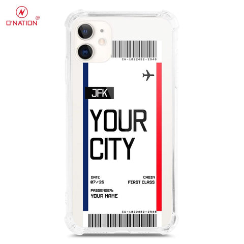 iPhone 11 Cover - Personalised Boarding Pass Ticket Series - 5 Designs - Clear Phone Case - Soft Silicon Borders