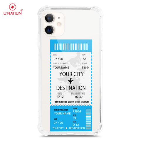 iPhone 11 Cover - Personalised Boarding Pass Ticket Series - 5 Designs - Clear Phone Case - Soft Silicon Borders