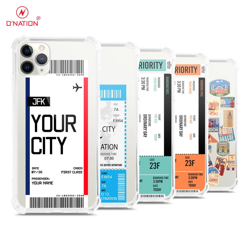 iPhone 11 Pro Max Cover - Personalised Boarding Pass Ticket Series - 5 Designs - Clear Phone Case - Soft Silicon Borders