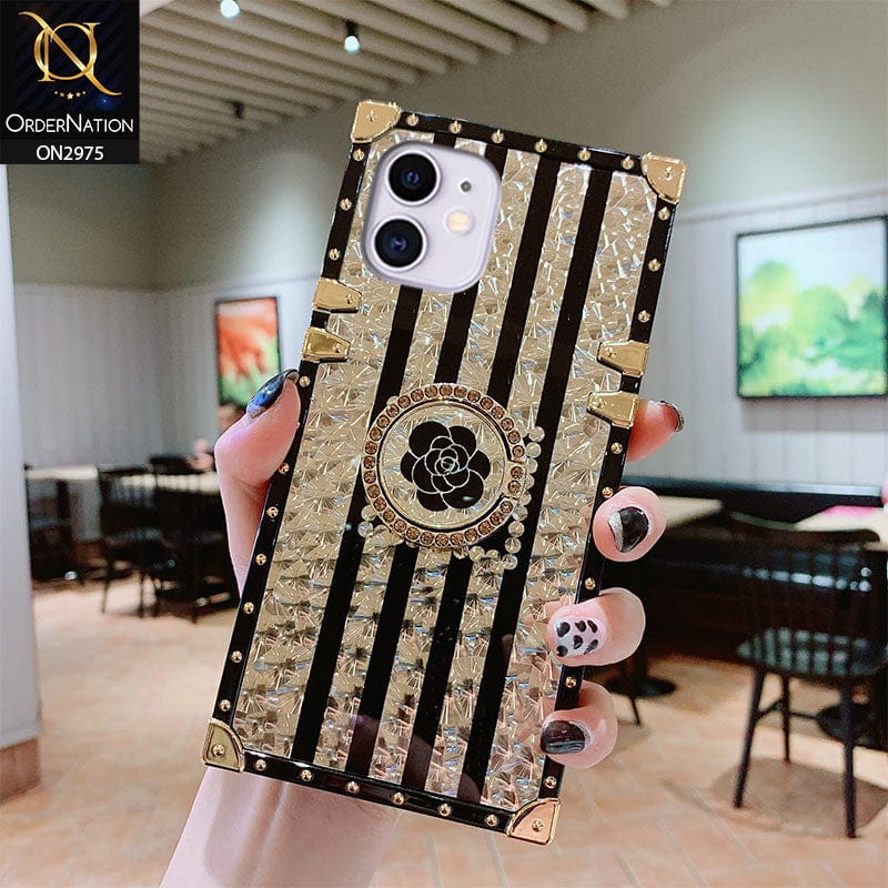 iPhone 11 Cover - Design 2 - 3D illusion Gold Flowers Soft Trunk Case With Ring Holder