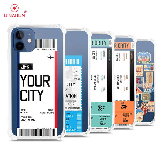 iPhone 12 Cover - Personalised Boarding Pass Ticket Series - 5 Designs - Clear Phone Case - Soft Silicon Borders