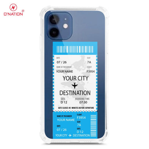 iPhone 12 Cover - Personalised Boarding Pass Ticket Series - 5 Designs - Clear Phone Case - Soft Silicon Borders