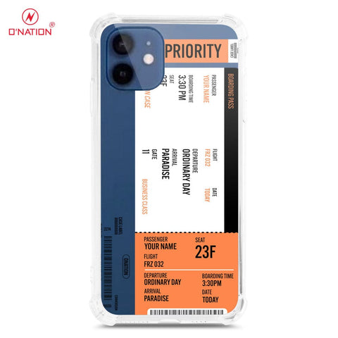 iPhone 12 Cover - Personalised Boarding Pass Ticket Series - 5 Designs - Clear Phone Case - Soft Silicon Borders