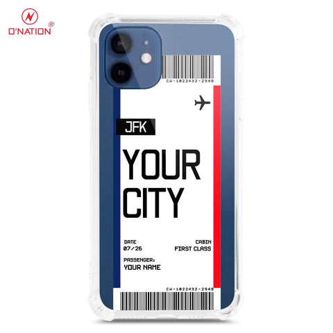 iPhone 12 Mini Cover - Personalised Boarding Pass Ticket Series - 5 Designs - Clear Phone Case - Soft Silicon Borders U12