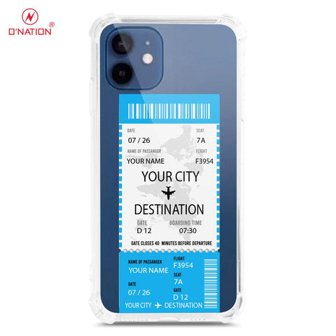 iPhone 12 Mini Cover - Personalised Boarding Pass Ticket Series - 5 Designs - Clear Phone Case - Soft Silicon Borders U12