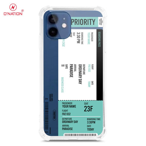 iPhone 12 Mini Cover - Personalised Boarding Pass Ticket Series - 5 Designs - Clear Phone Case - Soft Silicon Borders U12