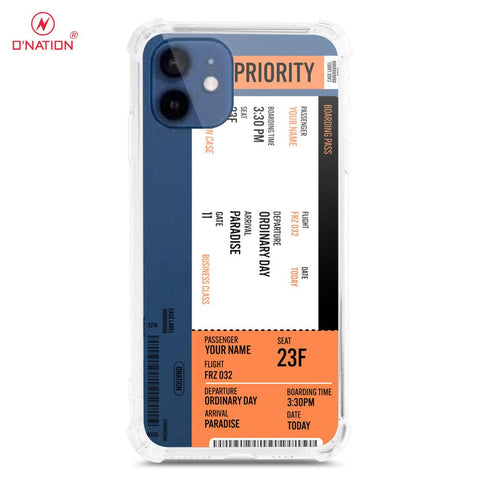 iPhone 12 Mini Cover - Personalised Boarding Pass Ticket Series - 5 Designs - Clear Phone Case - Soft Silicon Borders U12