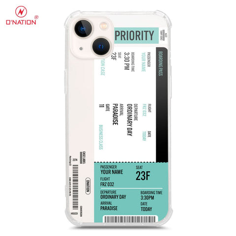 iPhone 13 Cover - Personalised Boarding Pass Ticket Series - 5 Designs - Clear Phone Case - Soft Silicon Borders U13