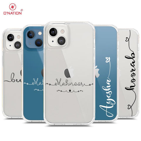 iPhone 13 Mini Cover - Personalised Name Series - 8 Designs - Clear Phone Case - Soft Silicon Borders