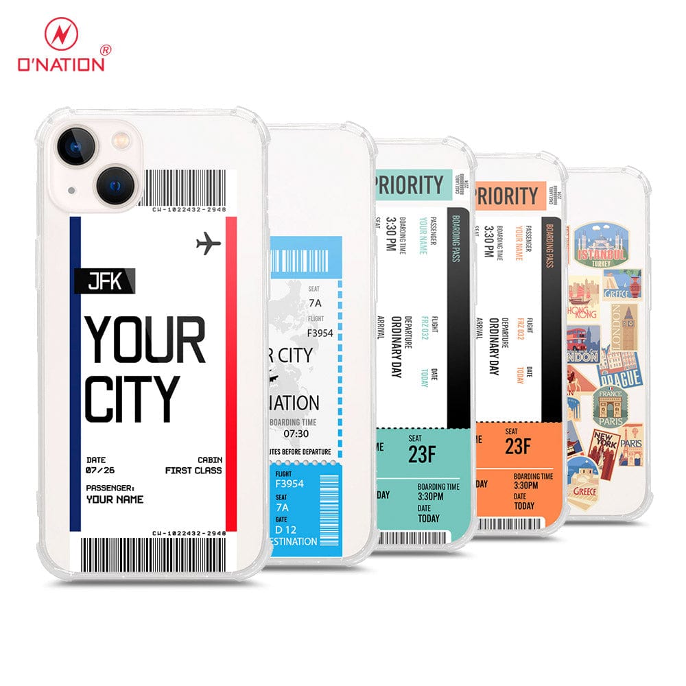 iPhone 13 Mini Cover - Personalised Boarding Pass Ticket Series - 5 Designs - Clear Phone Case - Soft Silicon Borders