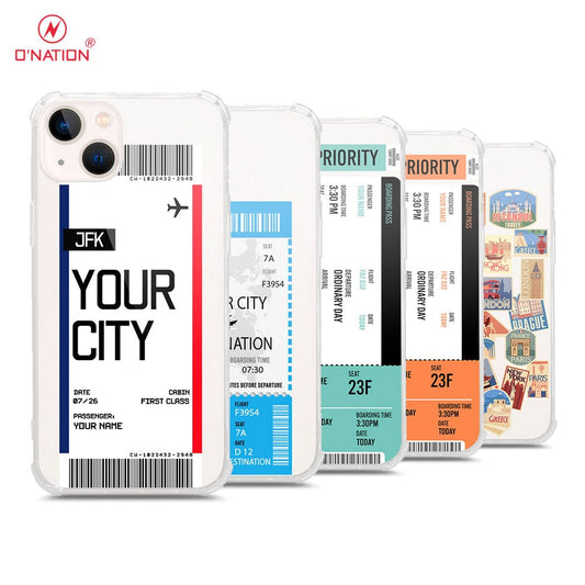 iPhone 13 Mini Cover - Personalised Boarding Pass Ticket Series - 5 Designs - Clear Phone Case - Soft Silicon Borders