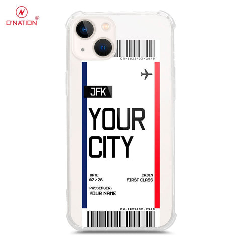 iPhone 13 Mini Cover - Personalised Boarding Pass Ticket Series - 5 Designs - Clear Phone Case - Soft Silicon Borders