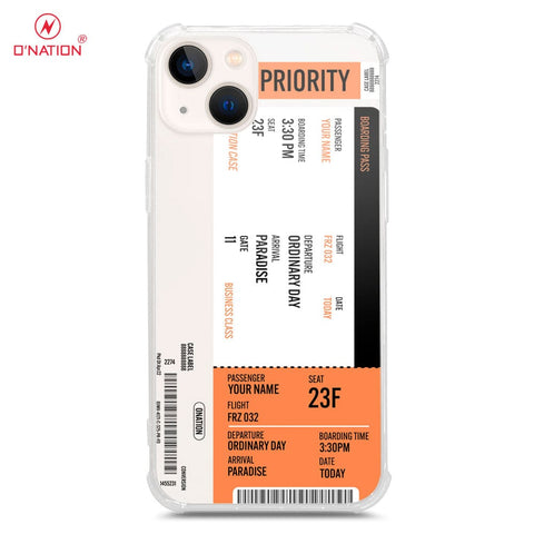 iPhone 13 Mini Cover - Personalised Boarding Pass Ticket Series - 5 Designs - Clear Phone Case - Soft Silicon Borders