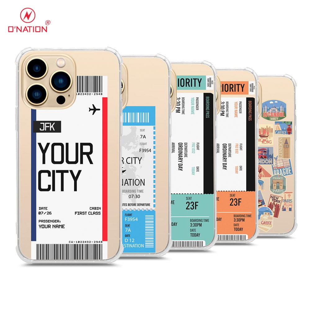 iPhone 13 Pro Cover - Personalised Boarding Pass Ticket Series - 5 Designs - Clear Phone Case - Soft Silicon Borders