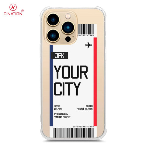 iPhone 13 Pro Cover - Personalised Boarding Pass Ticket Series - 5 Designs - Clear Phone Case - Soft Silicon Borders