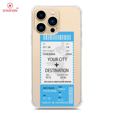 iPhone 13 Pro Cover - Personalised Boarding Pass Ticket Series - 5 Designs - Clear Phone Case - Soft Silicon Borders