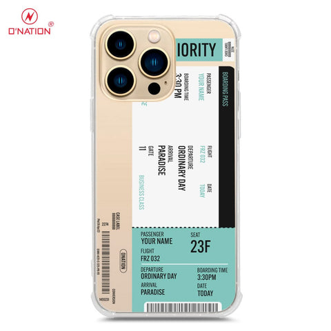 iPhone 13 Pro Cover - Personalised Boarding Pass Ticket Series - 5 Designs - Clear Phone Case - Soft Silicon Borders