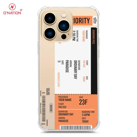 iPhone 13 Pro Cover - Personalised Boarding Pass Ticket Series - 5 Designs - Clear Phone Case - Soft Silicon Borders