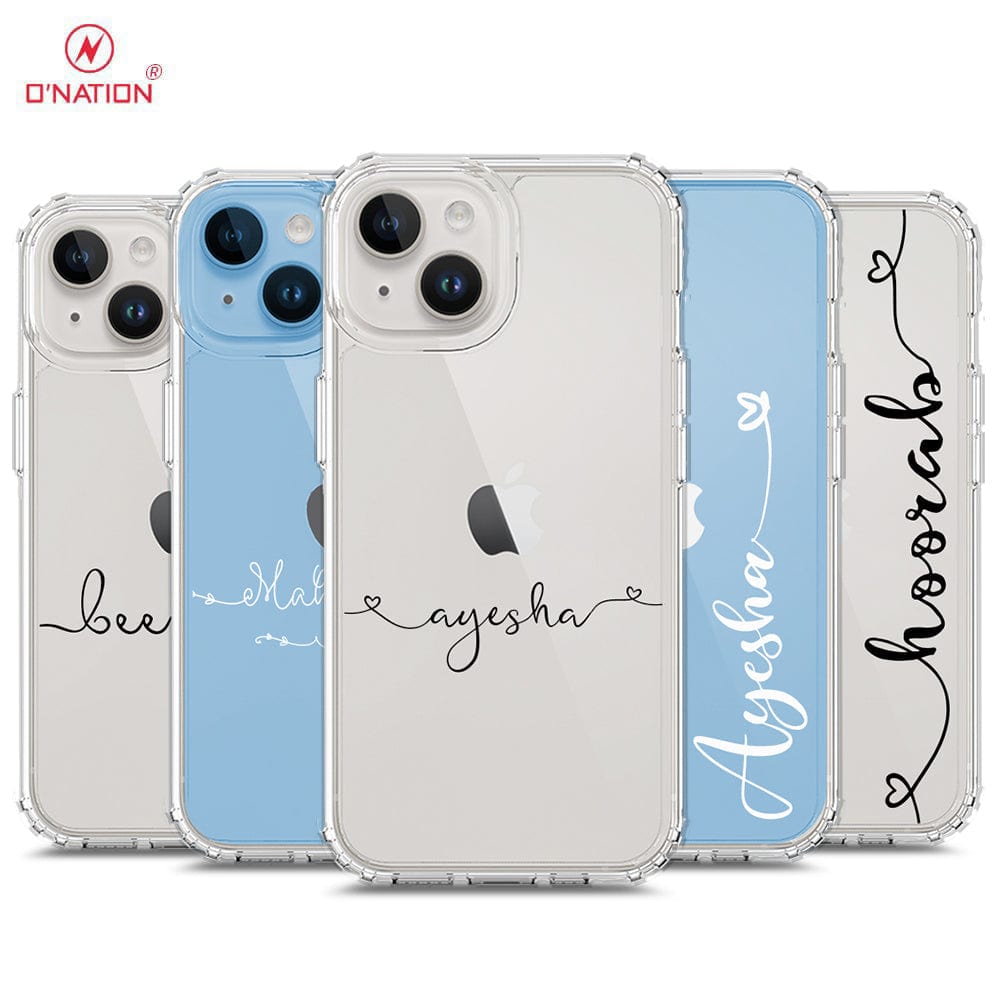 iPhone 15 Cover - Personalised Name Series - 8 Designs - Clear Phone Case - Soft Silicon Borders