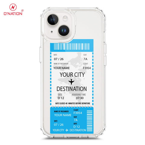 iPhone 15 Cover - Personalised Boarding Pass Ticket Series - 5 Designs - Clear Phone Case - Soft Silicon Borders