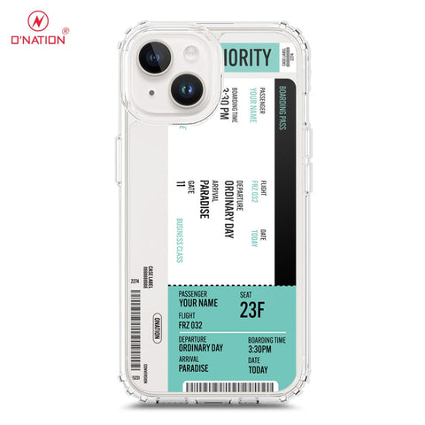 iPhone 15 Cover - Personalised Boarding Pass Ticket Series - 5 Designs - Clear Phone Case - Soft Silicon Borders