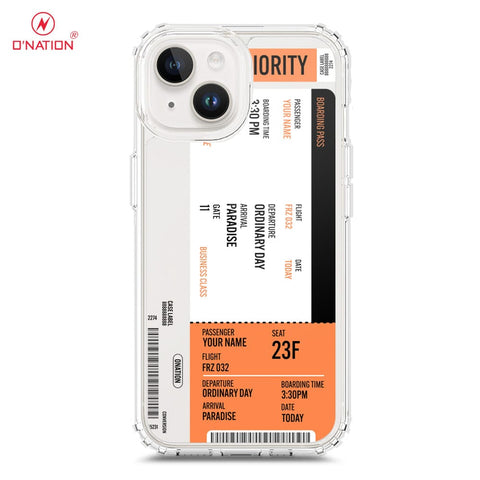 iPhone 15 Cover - Personalised Boarding Pass Ticket Series - 5 Designs - Clear Phone Case - Soft Silicon Borders