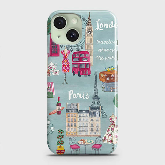 iPhone 15 Cover - London, Paris, New York ModernPrinted Hard Case with Life Time Colors Guarantee (Fast Delivery) (H)