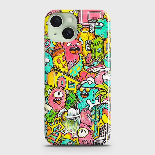 iPhone 15 Cover - Candy Colors Trendy Sticker Collage Printed Hard Case with Life Time Colors Guarantee