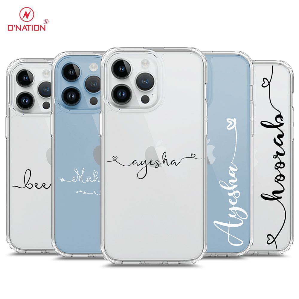 iPhone 15 Pro Cover - Personalised Name Series - 8 Designs - Clear Phone Case - Soft Silicon Borders