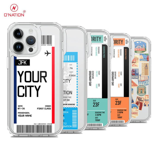 iPhone 15 Pro Cover - Personalised Boarding Pass Ticket Series - 5 Designs - Clear Phone Case - Soft Silicon Borders