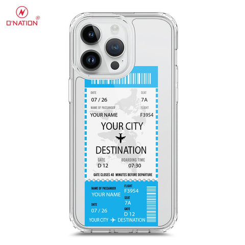 iPhone 15 Pro Cover - Personalised Boarding Pass Ticket Series - 5 Designs - Clear Phone Case - Soft Silicon Borders