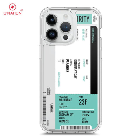 iPhone 15 Pro Cover - Personalised Boarding Pass Ticket Series - 5 Designs - Clear Phone Case - Soft Silicon Borders