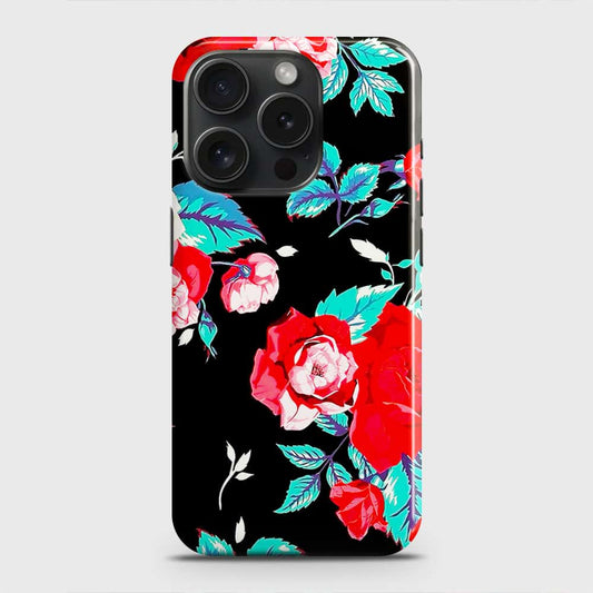 iPhone 15 Pro Cover - Luxury Vintage Red Flowers Printed Hard Case with Life Time Colors Guarantee