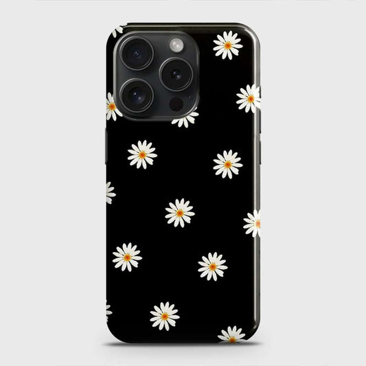 iPhone 15 Pro Cover - White Bloom Flowers with Black Background Printed Hard Case with Life Time Colors Guarantee (Fast Delivery)(MA)