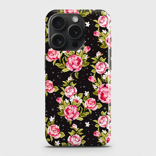 iPhone 15 Pro Cover - Trendy Pink Rose Vintage Flowers Printed Hard Case with Life Time Colors Guarantee