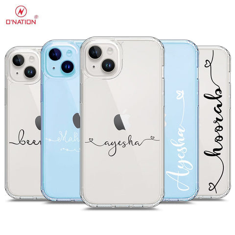 iPhone 15 Plus Cover - Personalised Name Series - 8 Designs - Clear Phone Case - Soft Silicon Borders