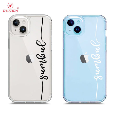 iPhone 15 Plus Cover - Personalised Name Series - 8 Designs - Clear Phone Case - Soft Silicon Borders