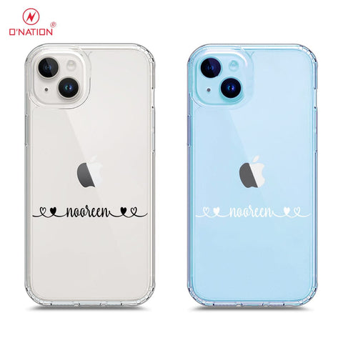 iPhone 15 Plus Cover - Personalised Name Series - 8 Designs - Clear Phone Case - Soft Silicon Borders