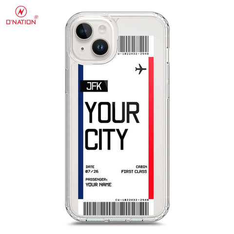 iPhone 15 Plus Cover - Personalised Boarding Pass Ticket Series - 5 Designs - Clear Phone Case - Soft Silicon Borders