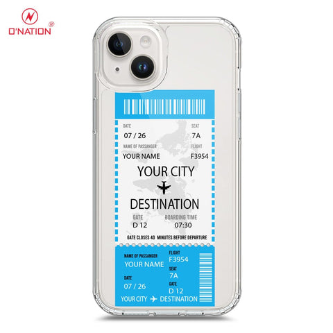 iPhone 15 Plus Cover - Personalised Boarding Pass Ticket Series - 5 Designs - Clear Phone Case - Soft Silicon Borders