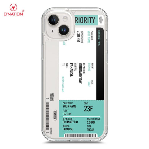 iPhone 15 Plus Cover - Personalised Boarding Pass Ticket Series - 5 Designs - Clear Phone Case - Soft Silicon Borders