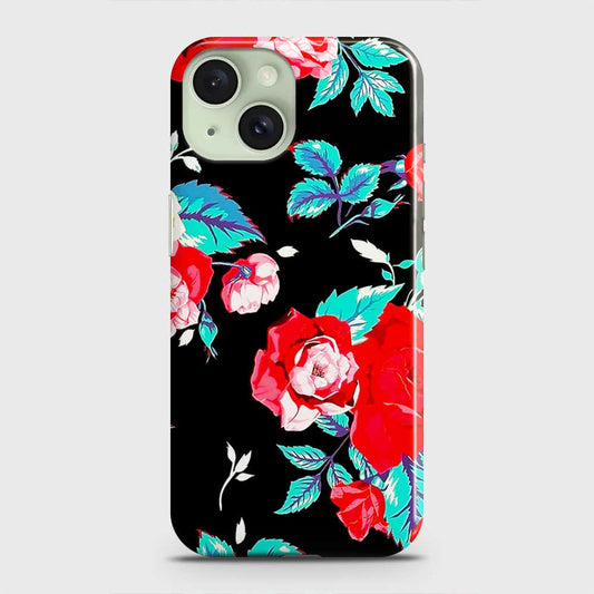 iPhone 15 Plus Cover - Luxury Vintage Red Flowers Printed Hard Case with Life Time Colors Guarantee