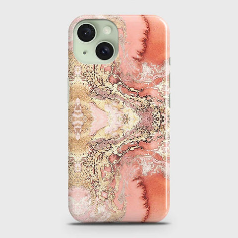 iPhone 15 Plus Cover - Trendy Chic Rose Gold Marble Printed Hard Case with Life Time Colors Guarantee