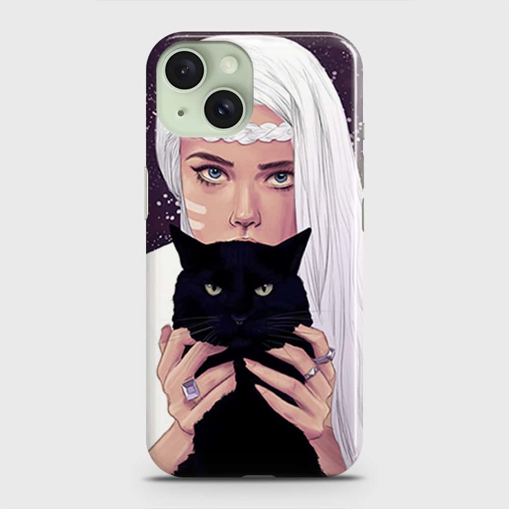 iPhone 15 Plus Cover - Trendy Wild Black Cat Printed Hard Case with Life Time Colors Guarantee