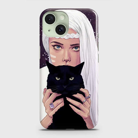iPhone 15 Plus Cover - Trendy Wild Black Cat Printed Hard Case with Life Time Colors Guarantee
