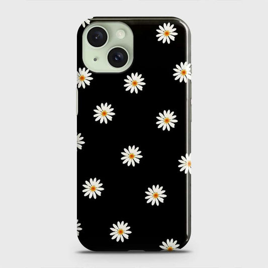 iPhone 15 Plus Cover - White Bloom Flowers with Black Background Printed Hard Case with Life Time Colors Guarantee