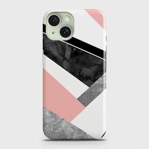 iPhone 15 Plus Cover - Geometric Luxe Marble Trendy Printed Hard Case with Life Time Colors Guarantee