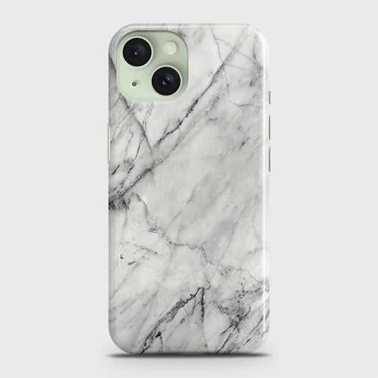 iPhone 15 Plus Cover - Trendy White Marble Printed Hard Case with Life Time Colors Guarantee