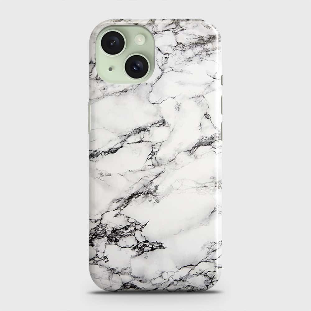 iPhone 15 Plus Cover - Trendy White Floor Marble Printed Hard Case with Life Time Colors Guarantee