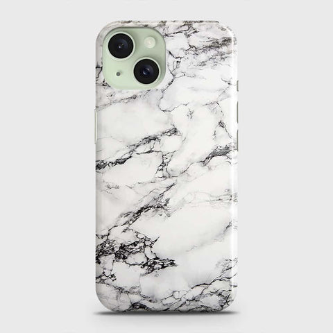 iPhone 15 Plus Cover - Trendy White Floor Marble Printed Hard Case with Life Time Colors Guarantee